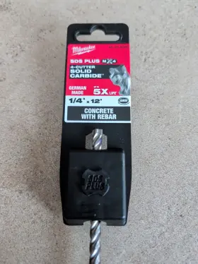48-20-8335 Milwaukee 1/4 Inch X 12 Mx4 Sds-plus Solid Carbide Drill Bit Concrete