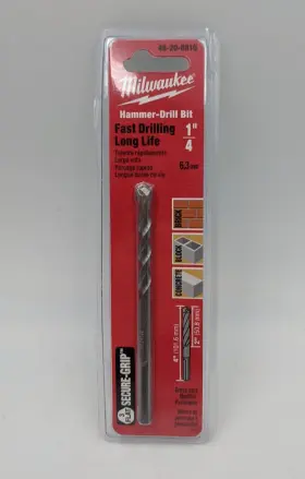48-20-8810 Milwaukee New Hammer Drill Bit 1/4 Inch Long Life Fast 3-flat Shank