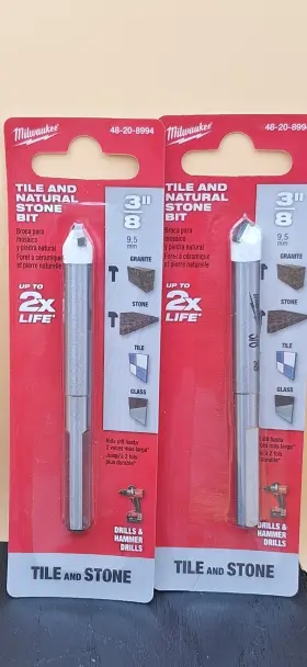 48-20-8994 Milwaukee 2 - 3/8 Inch Natural Stone Bits- Tile And Up To 2x Life
