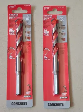 48-20-9035 Milwaukee Lot Of 2 - 9/16 Inch X 4 6 Carbide Hammer Drill Bit