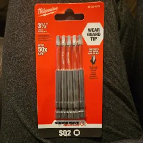 48-32-4574 Milwaukee Shockwave 3-1/2 Impact Square Recess #2 Power Bits 5 Pk