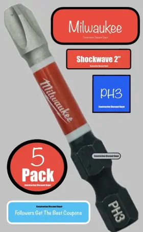 48-32-4639 Milwaukee 5 Pack Ph3 2 Inch Shockwave Impact Drill Bit Set Phillips #3 Screw Driver