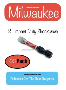 Milwaukee 48-32-4918 100 Pack Slotted Sl#10 1/4 Inch Shockwave Impact Duty Bit 2 Drill Bits