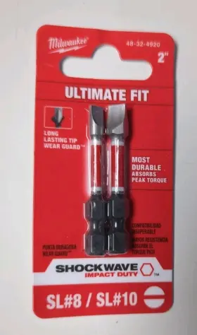 48-32-4920 Milwaukee Shockwave Impact Duty 2in Slotted Bits Sl #8/#10 12 Packs