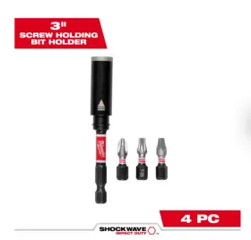 48-32-7905 Milwaukee Shockwave Impact Duty 3 Inch Screw-holding Bit Holder And Insert Set-4pc