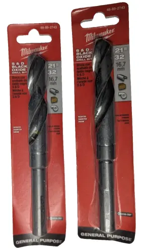 48-89-2743 Milwaukee 2x 21/32 Inch S&d Black Oxide Drill Bit Sale Deal 2 Bits