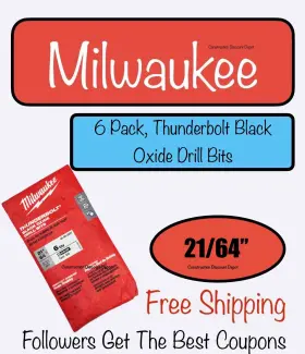 48-89-2837 Milwaukee 6 Pack 21/64 Inch Thunderbolt Black Oxide Drill Bits