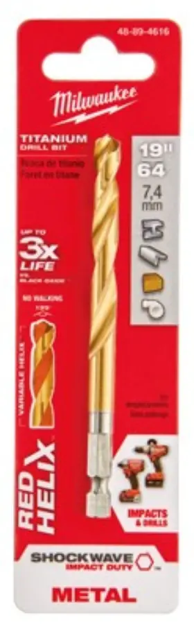 48-89-4616 Milwaukee Shockwave Impact-duty Titanium Drill Bit 19/64 Inch -