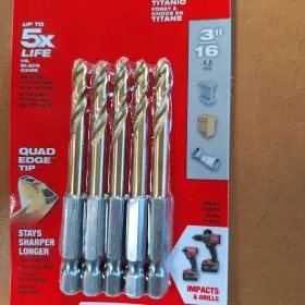 48-89-4659 Milwaukee New - 5 Pk Of 3/16 Inch Red Helix Titanium Impact Drill Bits