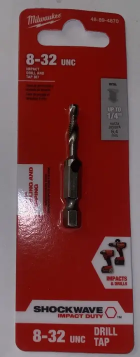 49-89-4870 Milwaukee 48-89-4870 Shockwave 8-32 Unc Steel Impact Rated Drill Tap Bit