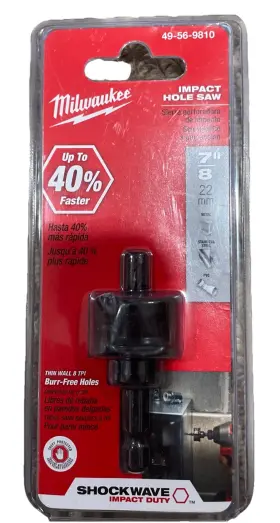 49-56-9810 Milwaukee Shockwave Impact Duty Hole Saw 7/8in Thin Wall 8 Tpi