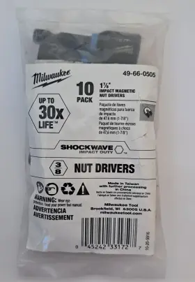 49-66-0505 Milwaukee Shockwave Impact Magnetic Nut Drivers 3/8 Inch 10pk 1-7/8