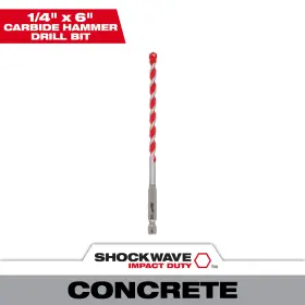 4934118 Milwaukee Shockwave Carbide Hammer Drill Bit 1/4 Inch X 4 6 Model#