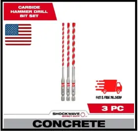 Milwaukee 705353048265 Shockwave Carbide Hammer Drill Bit Kit 3-piece For Concrete Stone Masonry Dr