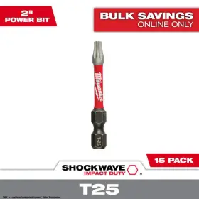 Milwaukee 711181277098 Shockwave Impact Duty 2 Inch T25 Torx Alloy Steel Screw Driver Bit 15-pack