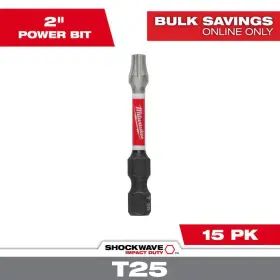 Milwaukee 744110080513 Shockwave Impact Duty 2 Inch T25 Torx Alloy Steel Screw Driver Bit 15-pack