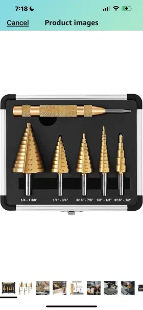 Pdh06a Miniduino 5pc Metal Cut Titanium Coated Step Unibit Drill Bit Set W Automatic Center Punch