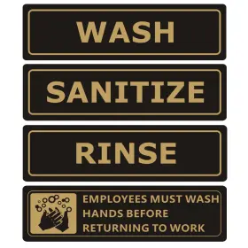 Mongfun 635405103119 4 Pack Wash Rinse Sanitize Sink Labels Signs Stickers 7 Inch X 2 Black/gold