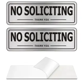 Mongfun 658370897593 No Soliciting Sign For House 2 Pack Self-adhesive 9 Inch X 3 Brushed Nickel