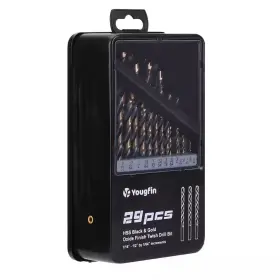 Mywish 445012237212 29-piece Black And Gold Hss Drill Bit Set 1/16 Inch - 1/2 For Metal Wood A