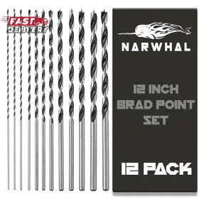 Narwhal 313047390349 Extra Long Brad Point Drill Bit Set For Wood 12 Pack Inch Length In 1/8 5