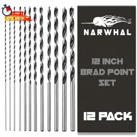 Narwhal 445047597527 Extra Long 12inches Brad Point Wood Drill Bit Set 12 Pack With Storage Sleeve