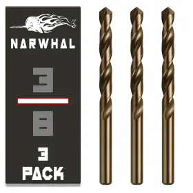 Narwhal 810147653775 3/8 Inch Drill Bits M35 Cobalt - 3 Pack 5 Length For Drilling Into Metal Hard