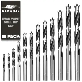 Narwhal 810147653997 Brad Point Wood Drill Bit Set 12 Pack With Storage Case - 1/8 Inch To 1/2