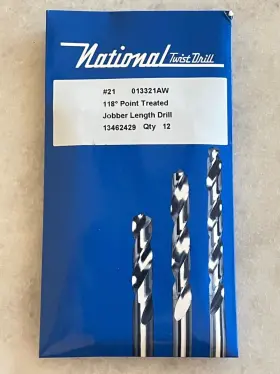 013321aw National Twist Drill 12 New No. #21 Jobber Length Hss Bits Black Oxide Korea
