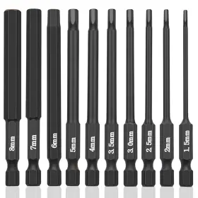 Nauix 715072247047 10 Piece Hex Head Allen Wrench Drill Bit Set 1/4 Inch Shank Metric Sizes