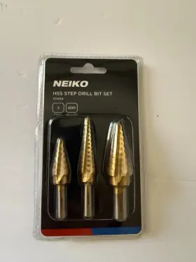 10193a Neiko 3 Piece Set In 1/16 Inch Increments Titanium Step Drill Bits