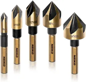10218a Neiko Countersink Drill Bit Set 1/4 Inch Tri-flat Shank 5 Piece High Speed Steel