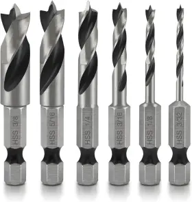 11401a Neiko 816914021808 6 Piece Brad Point Drill Bit Set Stubby For Wood 1/4