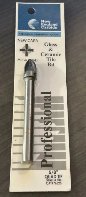 76625 New England 5/8 Inch Carbide Glass And Ceramic Tile Bit Mega Quad #76625