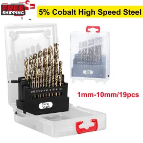 Newshark 711181667387 19pcs M35 Hss Cobalt 5% Drill Bit Set 1-10mm For Metal& Stainless Steel With Case