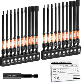 Nicofie 313115851871 Impact 4 Inch Long Allen Wrench Drill Bit Set Hex 20pcs Metric&sae 1/4 H