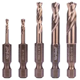 Nordwolf 971790050008 5-piece M35 Cobalt Stubby Drill Bit Set For Stainless Steel And Hard Metals Multi