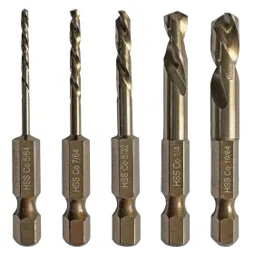 Nw-24023 Nordwolf 5-piece M35 Cobalt Stubby Left Hand Drill Bit Set Reverse Twist With 1/4 Inch He