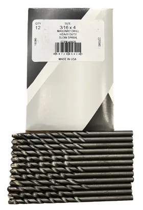 45820 Norsemen 12 Slow Spiral Heavy Duty Masonry 3/16 Inch X 4 Drill Bits Noresman New