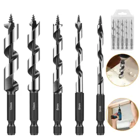 Nsioutlet 655887912894 5pcs Wood Auger Drill Bit Set 1/4 Inch Hex Shank For Hard/soft Plywood Drywall