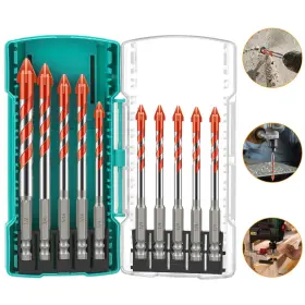 Nsioutlet 690770254712 10x Masonry Drill Bit Set Four-flute Cross Eccentric Bits For Tile Concrete Wood