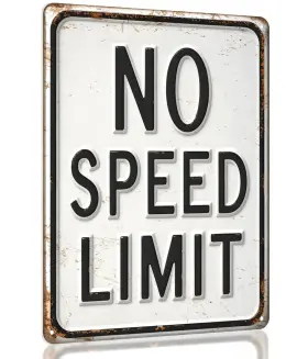 Od-227 Opix Design No Speed Limit Sign Car Wall Decor For Boys Small Signage White And Black