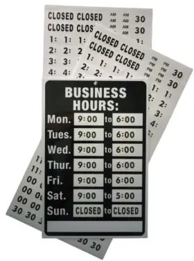 X11.7 Optimal Home 709401058473 Business Hours Sign For Glass Door Of 7.7 Inch X..13 Black On White