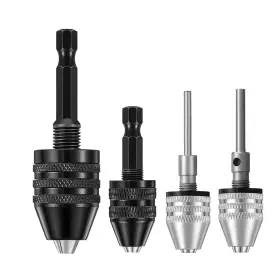 22443576 Ovrilossa 4pcs Keyless Drill Chuck Kits 1/4 1/8 1/16 Inch Hex And Black Silver