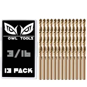 Owl Tools 850011159439 3/16 Inch Cobalt Drill Bits - 13 Pack Of M35 With Storage
