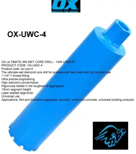 Ox-uwc-4 Ox Ox-uwc-3 Ultimate 4 Inch Wet Diamond Core Drill - 14 Length New Usa
