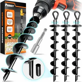 Ga123 Pamazy Premium 4 Pack Ground Anchors With Power Nut Driver Drill Bit