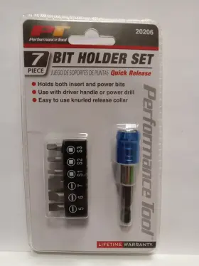Performance Tool 039564124006 New 7 Piece Quick Release Bit Holder Set