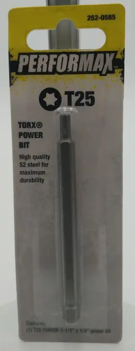 252-0585 Performax T25 Torx Power Bit 3.5 Inch X 1/4 High Quality S2 Steel