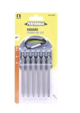 C043398 Performax Square Power Drive Bit Set 6 Piece 4 Inch #1 #2 And #3 With Clip Storage Case